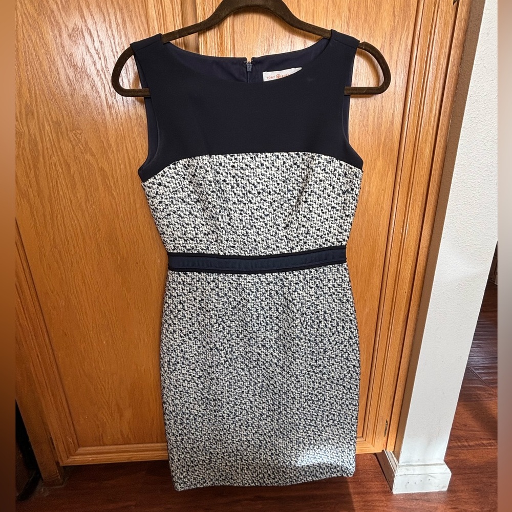 Tory Burch dark blue tweed shift dress size 2